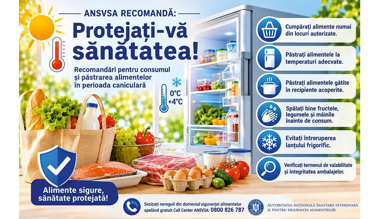 ANSVSA avertizează: temperaturile ridicate cresc riscul toxiinfecțiilor alimentare. Recomandări pentru consumatori și controale intensificate