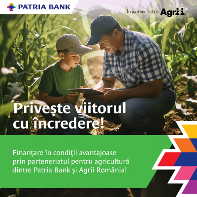 Patria Bank oferă în parteneriat cu Agrii soluții pentru fermierii care au nevoie de finanțare pentru achiziția de inputuri agricole și obținerea unor recolte bogate și profitabile
